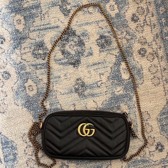 Gucci Handbags - Gucci Black Quilted Leather Crossbody with Gold Double G